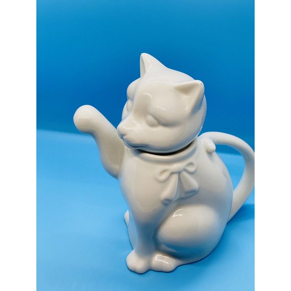 vintage white cat small teapot/beverage server/creamer/pourer ceramic - Picture 4 of 10